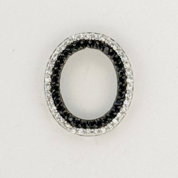 Brand New Black & White Crystal Encrusted Circle Pendant Sterling Silver 925 - Picture 1 of 10
